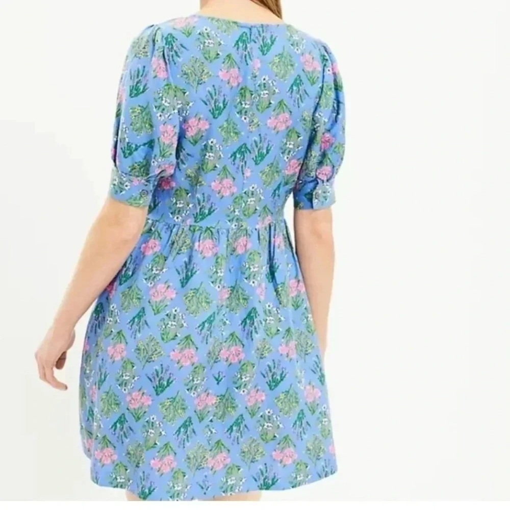 Loft Floral Blue Linen Dress Women’s Size 6